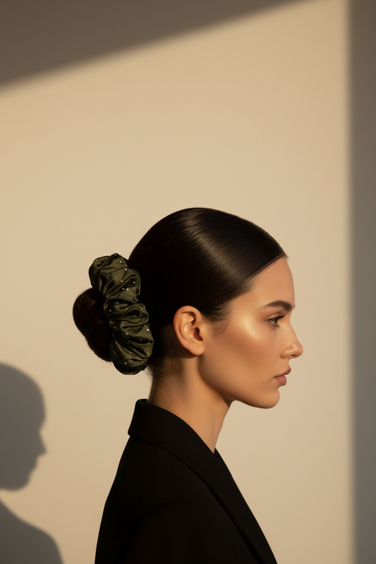 Prada-inspired side profile with twisted updo