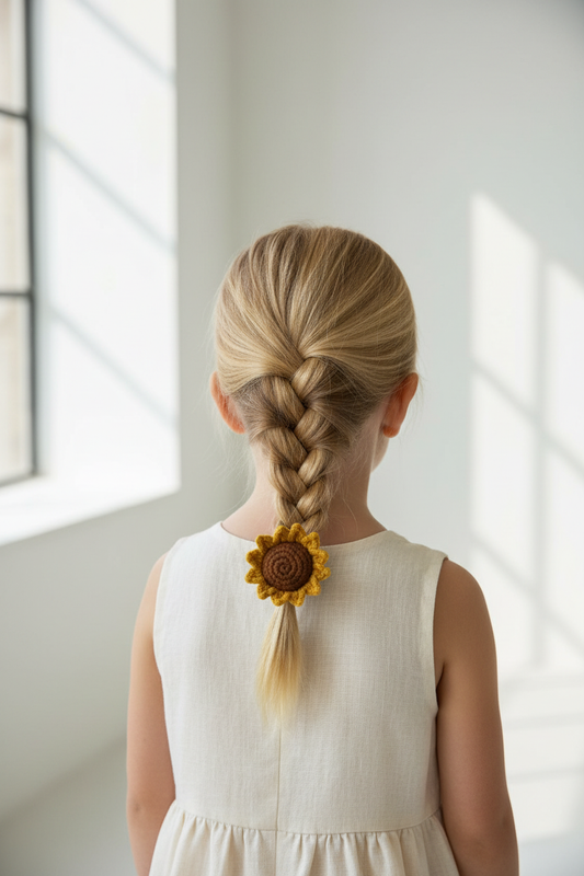 Realistic kids' sunflower hair tie at true small size
